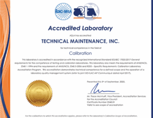 TMI ISO 17025 Certificate of Accreditation